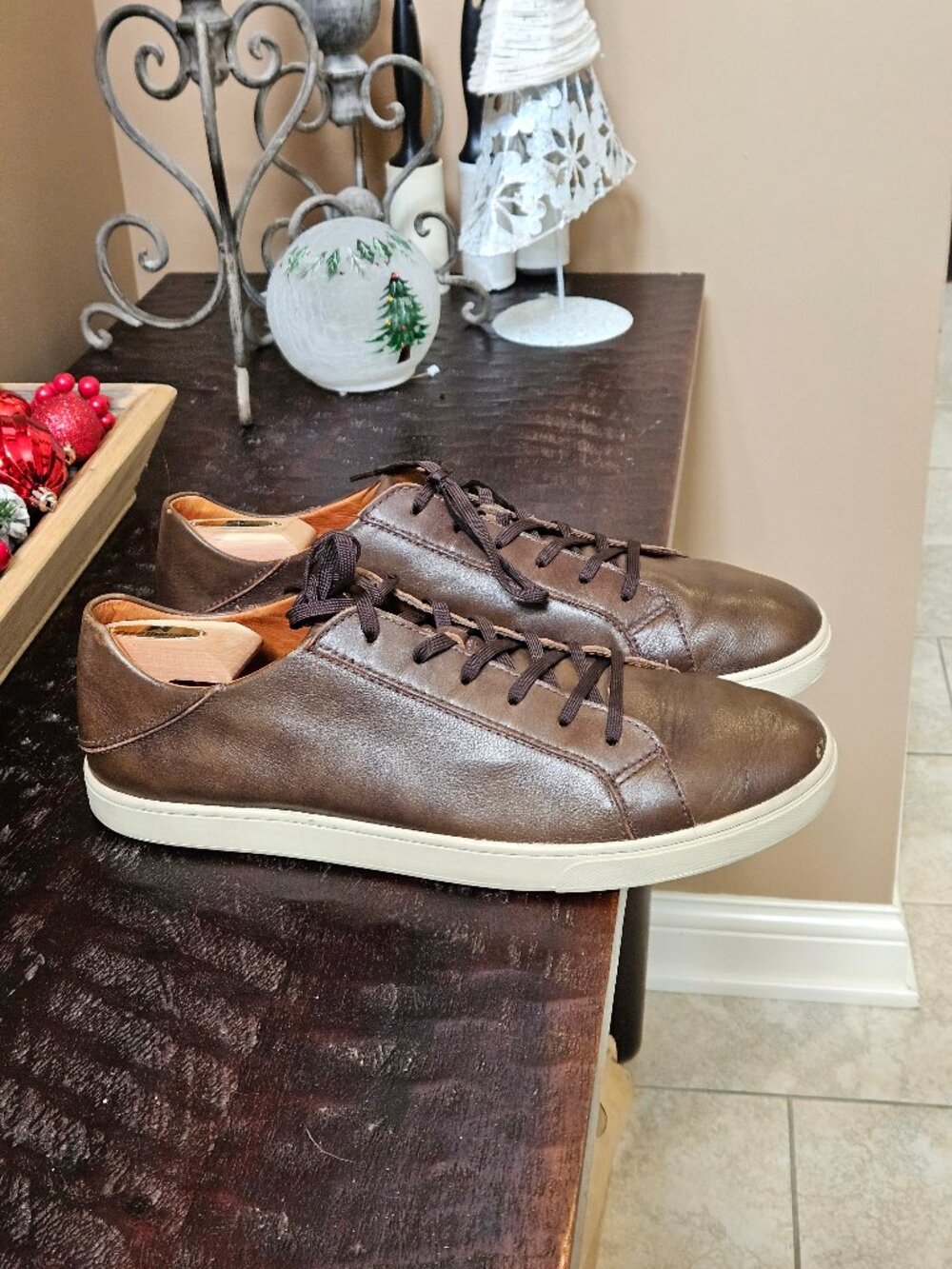 OluKai Men's Kahu Pahaha Leather Sneakers, Brown, Sz 13